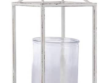 Farol cuadrado de metal blanco con cristal, decoración para el hogar (45,7 cm de alto)
