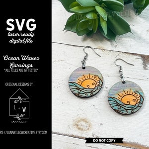 Ocean Waves Dangle Earrings Digital Laser Cut SVG File