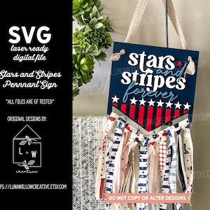 Stars and Stripes Patriotic Pennant Sign Sign Digital Laser Cut SVG File