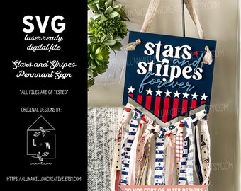 Stars and Stripes Patriotic Pennant Sign Sign Digital Laser Cut SVG File