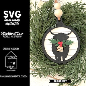 Highland Cow Layered SVG Ornament File