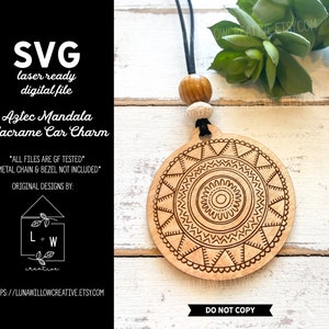 CAR CHARM Aztec Mandala Rear View Mirror Digital Laser Cut SVG File