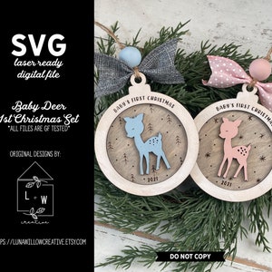 Baby Deer 1st Christmas Layered Ornament SVG Set