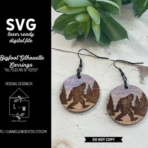 Bigfoot Forest Silhouette Earrings Digital Laser Cut SVG File