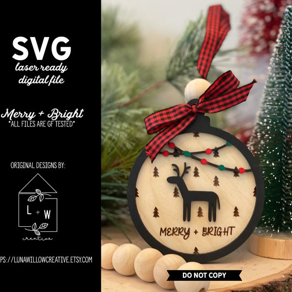 Merry + Bright Layered SVG Ornament File