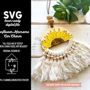 CAR CHARM Sunflower Macrame Rear View Mirror Digital Laser Cut SVG File