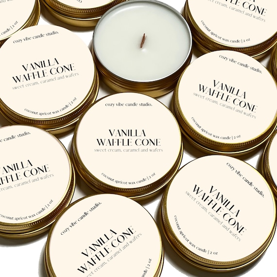 Vanilla Waffle Cone | 2 oz Travel Candle Tin | Candle Favors | Gifts for her