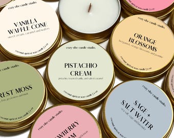 2oz Coconut Wax Candle Travel Tins | Wood Wicks | Handmade Mini Candle, Gift or Party Favor
