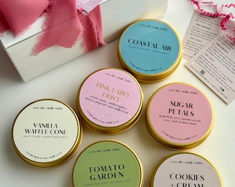2oz Coconut Apricot Wax Travel Candles | Wood Wick, Gold Tin, Spring Summer Scents