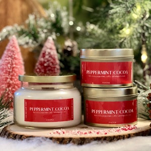 Peppermint Cocoa | Coconut Wax Candles | Woodwick candle | Holiday Candles | Christmas Gifts | Housewarming Gift