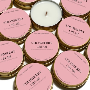 Strawberry Cream Candle | 2 oz Travel Candle Tin | Candle Favors | Gifts for her