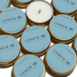 Coastal Air Candle: 2oz Gold Travel Tin, Wood Wick