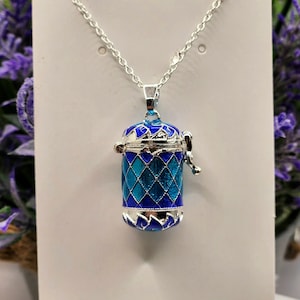 Blue Wish bottle necklace. Prayer jar pendant. Gifts for women.