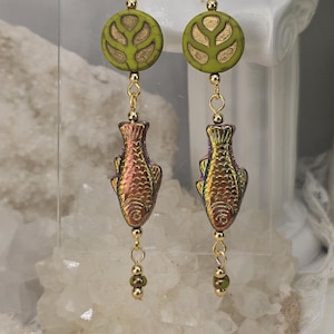 Czech Crystal Fish Earrings: Gold Plated Pisces Jewelry