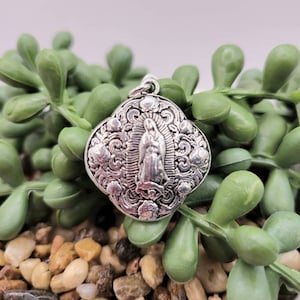 Our Lady of Guadalupe antique Silver, bronze, antique gold, necklace pendant. Pick a color.