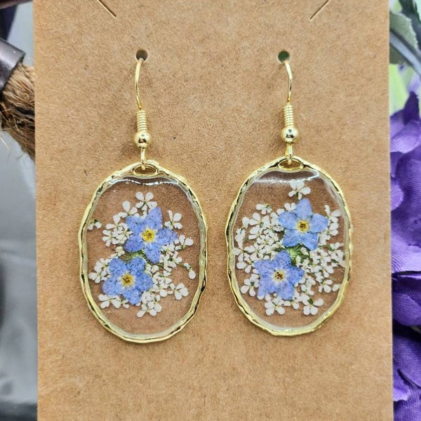 Forget me not earrings. Real dried flowers. Jewelry gifts for her.