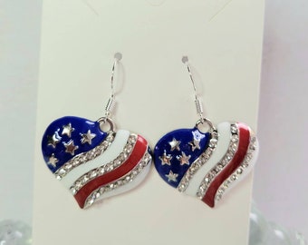 American Flag earrings. In gold or silver. Fourth of July. Jewelry gifts for her.