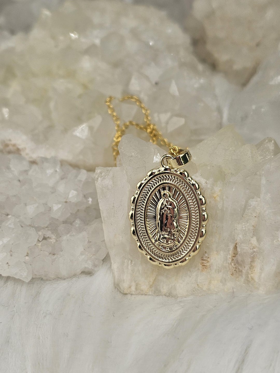 Our Lady of Guadalupe Necklace Pendant. 18K Gold Plated. Religious ...