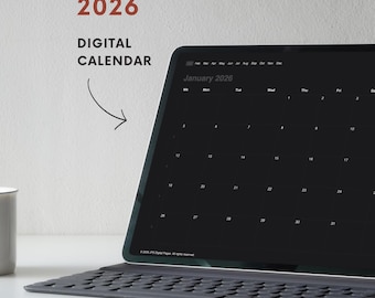 2026 Minimalist Digital Planner Dark Mode: Hyperlinked PDF Calendar (Goodnotes, Notability)