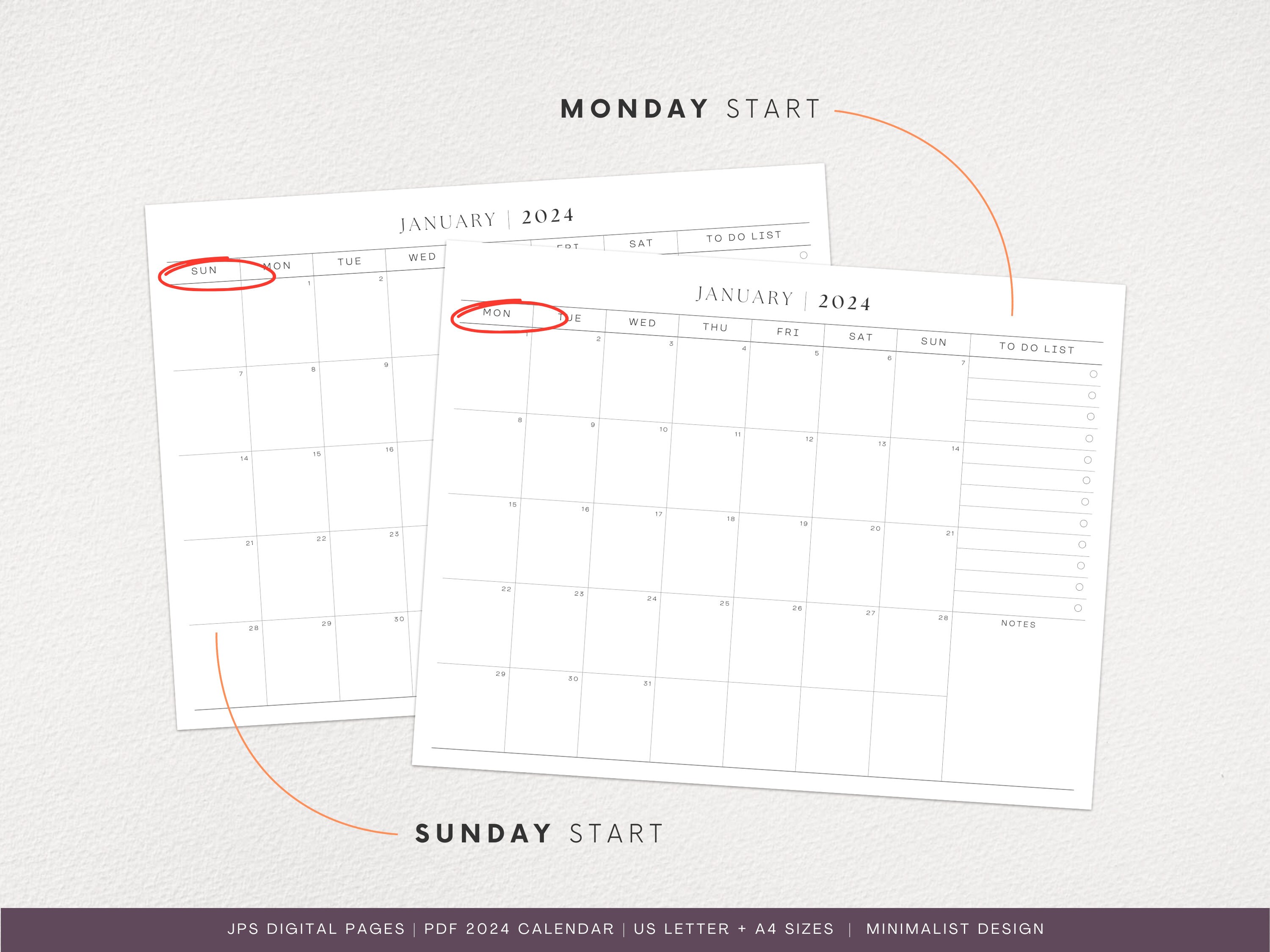 2024 Calendar Monthly Printable Landscape PDF 2024 Monthly Calendar