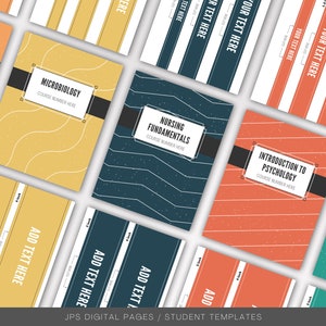 May include: A set of 10 printable digital planner pages for students. The pages feature different colors and patterns, including orange, yellow, blue, green, and red. Each page has a title bar for a course name and course number. The text "JPS Digital Pages / Student Templates" appears at the bottom of the image.