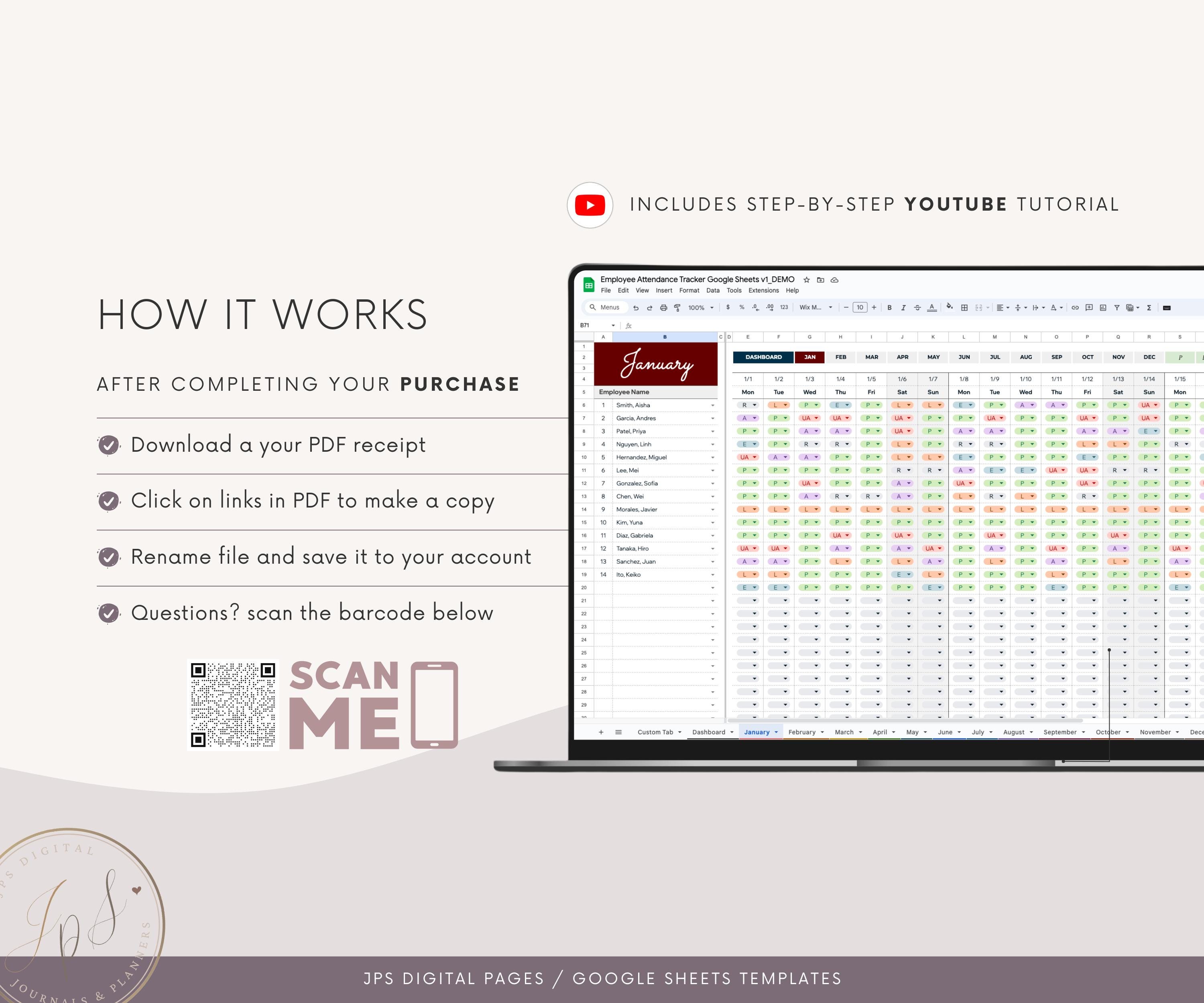Employee Attendance Tracker: Google Sheets Template & Dashboard - Etsy