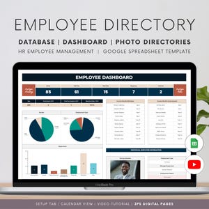 Werknemerslijst en dashboardspreadsheet, Google Spreadsheets-sjabloon, personeelsfotolijst, HR-dashboard, geüpdatete versie 2024/2025
