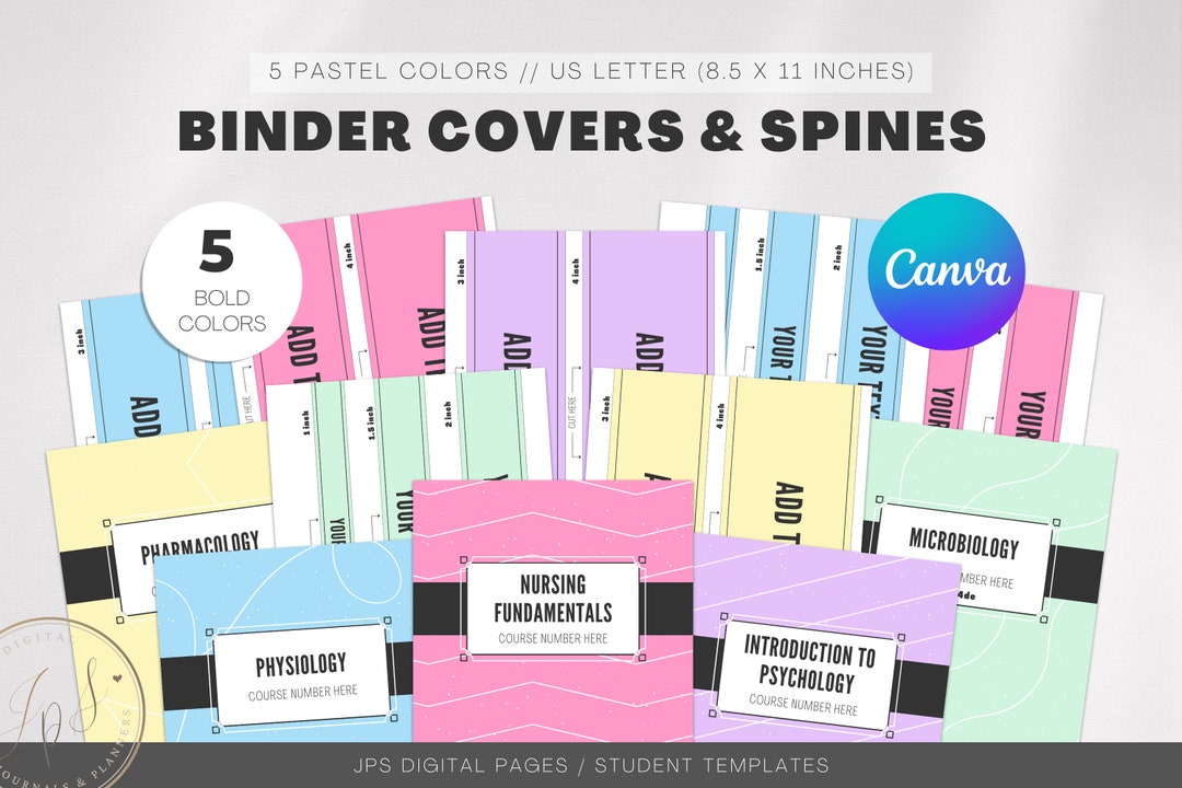 Binder Covers and Spine Template, Canva Printable Template, Editable