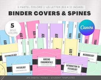 Editable Binder Cover Template: Pastel Colors, School Binder (Canva Printable, Digital Download)