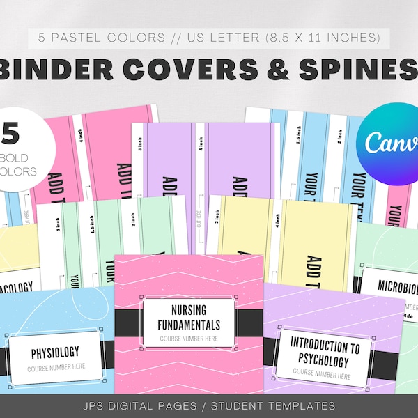 Binder Covers and Spine Template, Canva Printable Template, Editable Binder Template, School Binder, Teacher Binder, Version 3