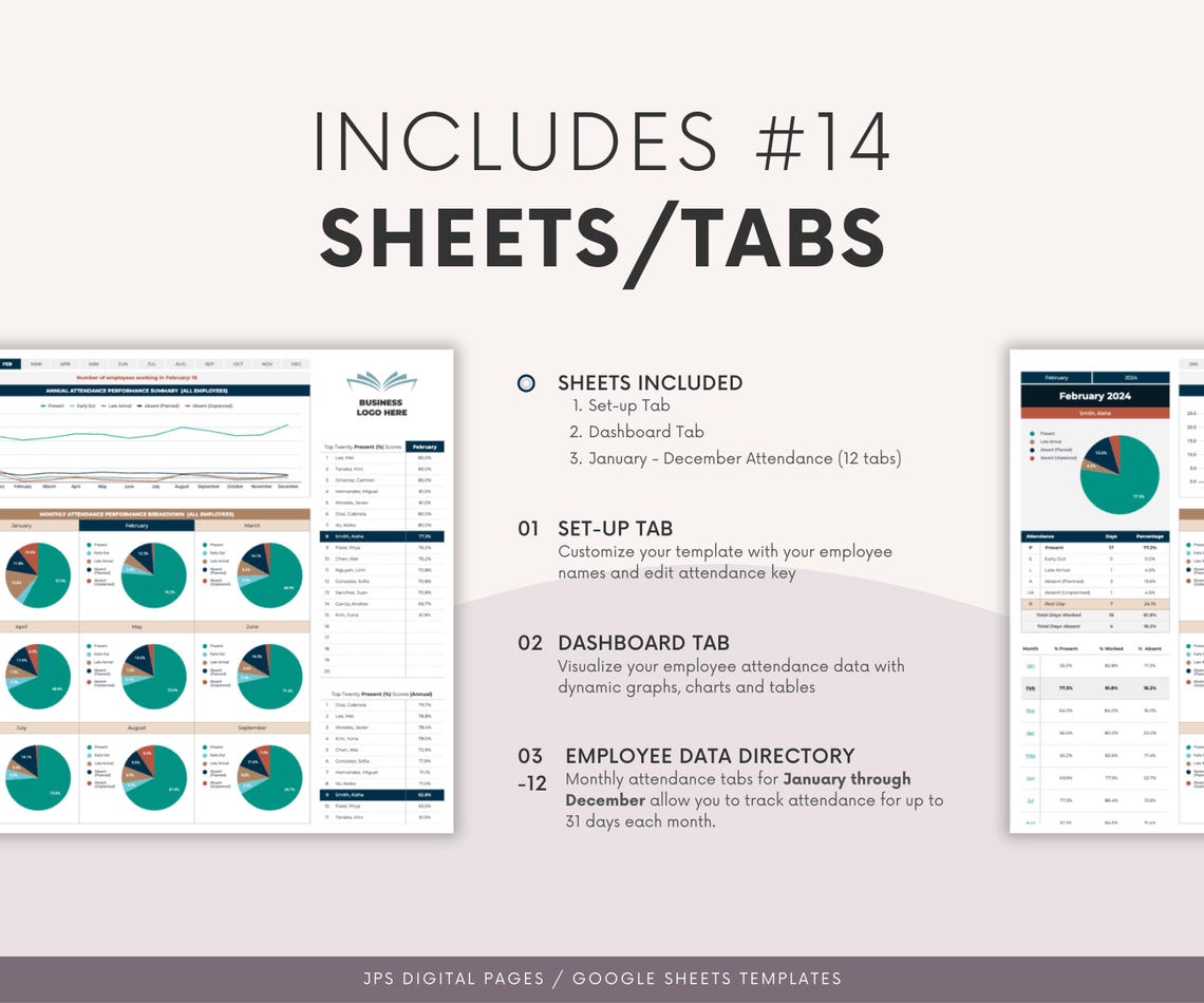 Employee Attendance Tracker: Google Sheets Template & Dashboard - Etsy