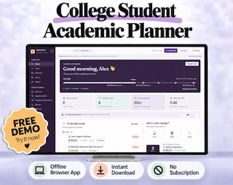 College Student Planner App with Assignment Tracker, Grades and Study Timer, Offline HTML Web App