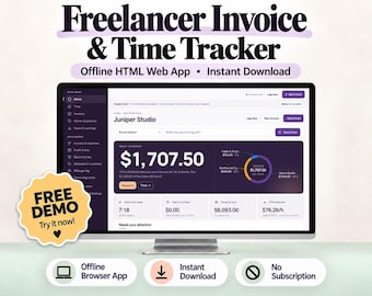 Freelancer Invoice and Time Tracker, Invoice Generator, Offline HTML Web App