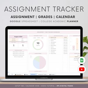 Semester Assignment Tracker Spreadsheet, Google Sheets Template, College & University Students, Exam Task Tracker, Student Task Tracker