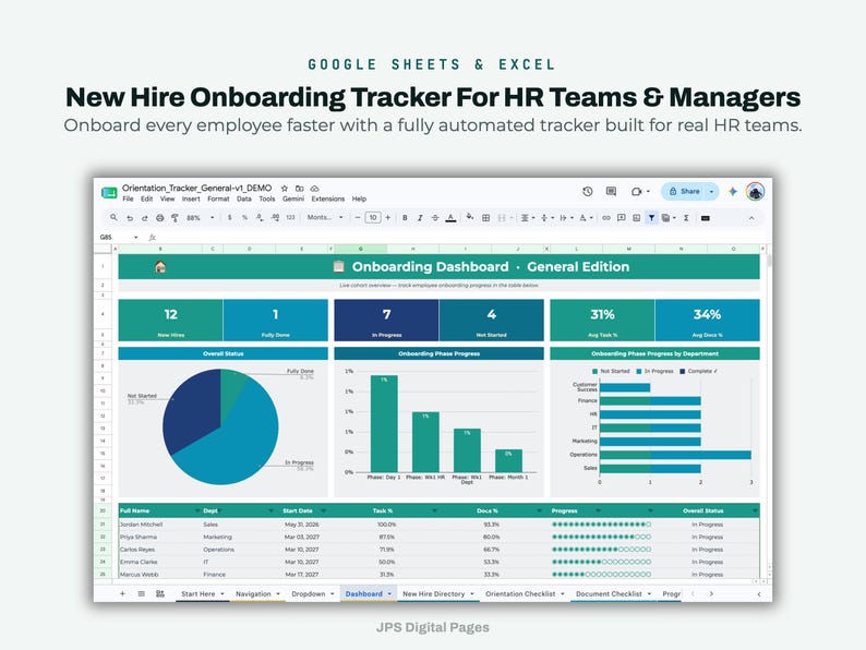 New Employee Onboarding Tracker | HR Manager Checklist (Google Sheets, Excel) image 3