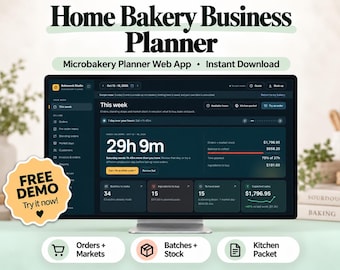Home Bakery Business Planner, Bakery Order Tracker, Recipe Cost Calculator, Offline HTML Web App