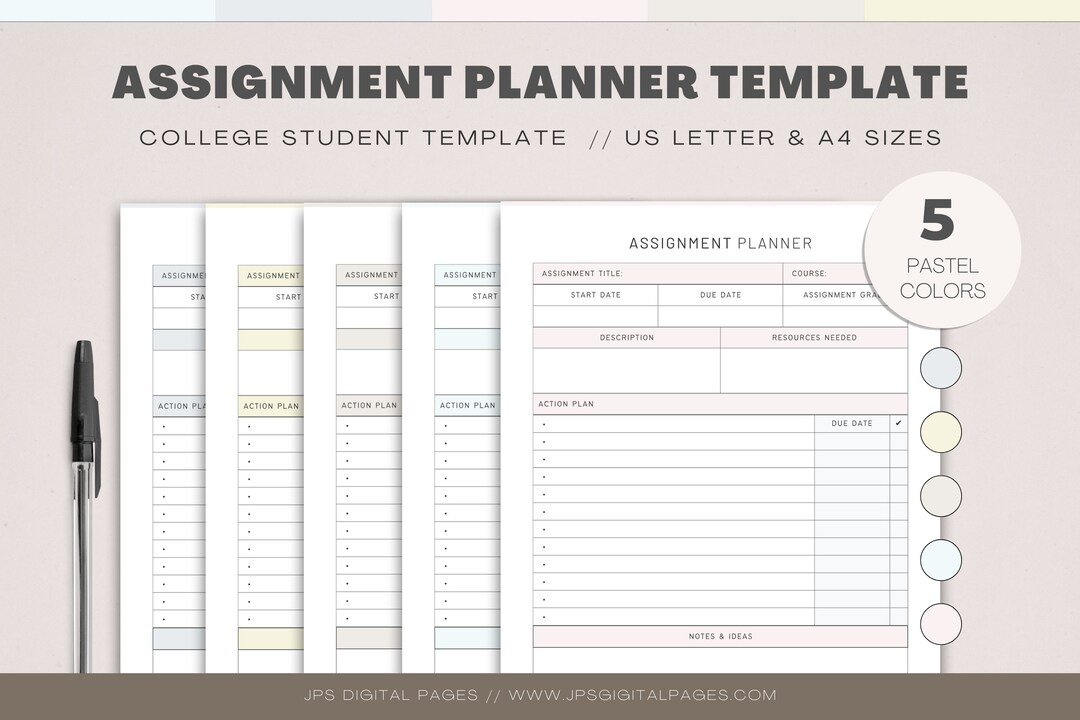 College Assignment Planner Template, Homework Planner, School Planner ...