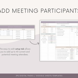 Weekly Meeting Notes Google Sheets Template Meeting Agenda, Minutes, and Action List Meeting Summary Dashboard Google Spreadsheet image 3