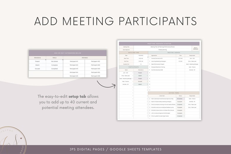 Weekly Meeting Notes Google Sheets Template Meeting Agenda, Minutes, and Action List Meeting Summary Dashboard Google Spreadsheet image 3