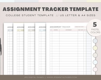 assignment deadline tracker College Assignment Tracker Template, Homework Tracker, School Planner, College Study Planner, Academic Planner, Printable PDF, Grad School