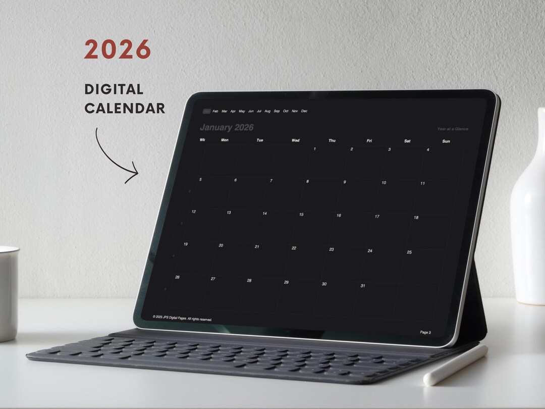 2026 Minimalist Digital Planner Dark Mode: Hyperlinked PDF Calendar ...