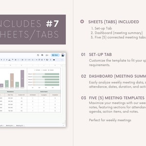 Weekly Meeting Notes Google Sheets Template Meeting Agenda, Minutes, and Action List Meeting Summary Dashboard Google Spreadsheet image 2