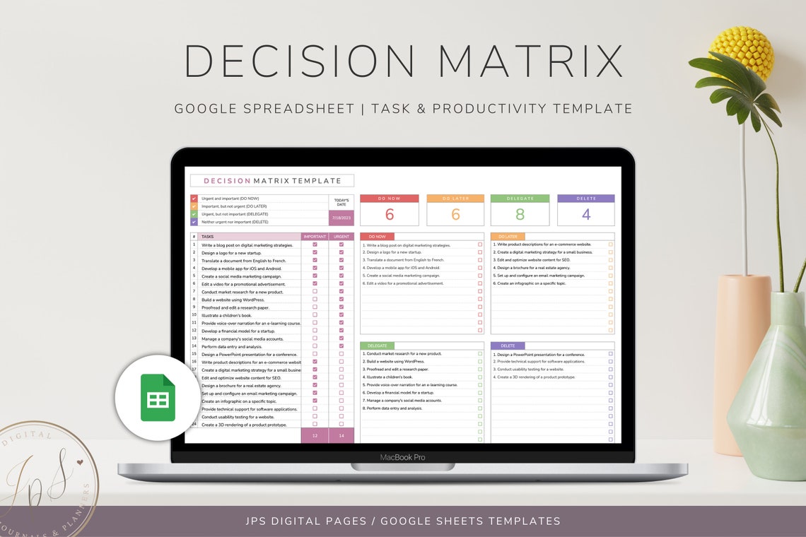 Decision Matrix Template Google Sheets Template Task Etsy