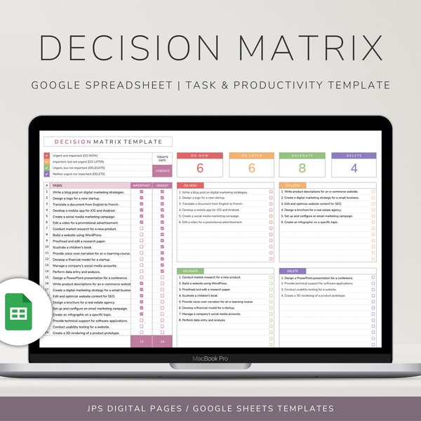 Priority Matrix Template - Google Sheets Template, Task Management, Google Spreadsheet Tasks Prioritization, Eisenhower Decision Matrix