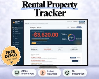 Rental Property Tracker, Landlord Rent Roll and Schedule E, Offline HTML Web App
