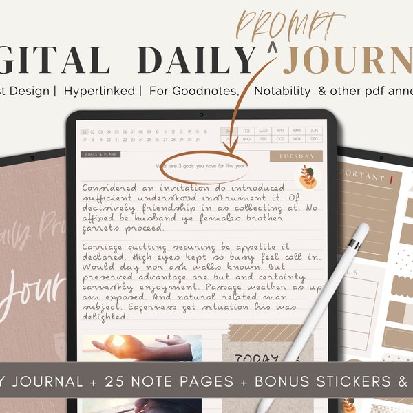 Prompt Daily Digital Journal | 365 Daily pages | GoodNotes & Notability Journal | iPad Journal Notebook, Undated Journal | Journal Covers