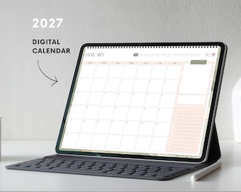 Digital kalender för kvinnor 2027: Hyperlänkad PDF-kalender (Goodnotes, Notability) och 500+ bonusklistermärken