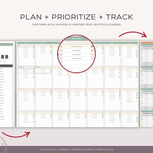 Puede incluir: Una plantilla de planificador digital para Google Sheets con un calendario, una lista de tareas y un rastreador de progreso. La plantilla est&aacute; dise&ntilde;ada para ayudar a los usuarios a planificar, priorizar y realizar un seguimiento de sus tareas.