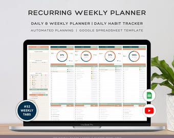 Weekly Planner Template: Google Sheets Task Tracker (Digital Download)