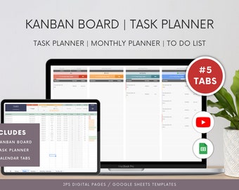 Kanban Board Google Sheets Template: Project Task Planner (Digital Download)
